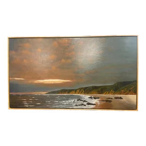 Framed Oil Painting on Linen "Red Central Sunset, California" by Mark Sylva