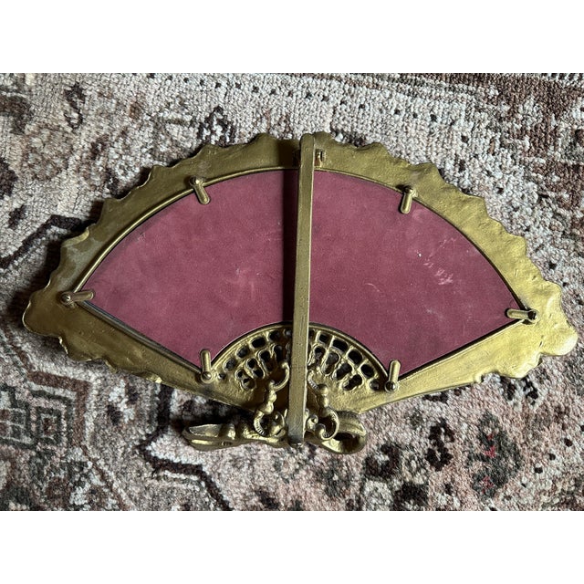 Metal Antique Victorian Style Art Nouveau Brass Fan Vanity Mirror For Sale - Image 7 of 8