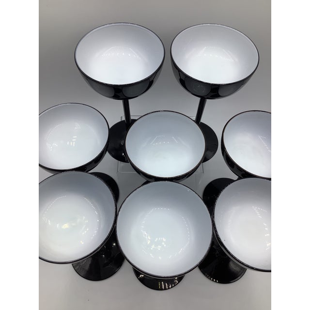 Mid-Century Modern Vintage Carlo Moretti Italy Black White Cased Glass Tall Stem Champagne Coupes - Set of 8 For Sale - Image 3 of 8