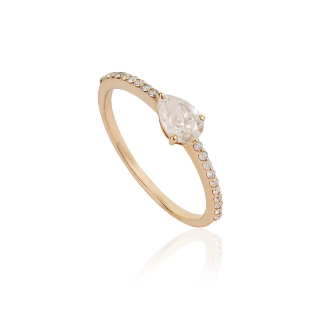 VR Jewels Pear-Shaped Natural Diamond Engagement Ring Size 4 in 14k Yellow Gold For Sale - Image 4 of 17