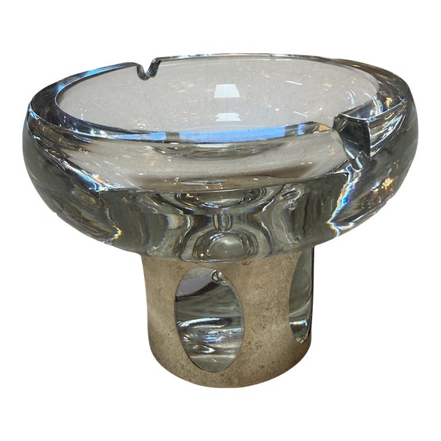 Glass Ashtray With Metal-Clad Base For Sale