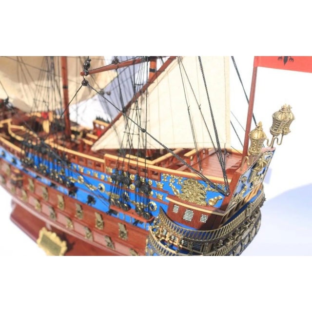 Wood Exquisite Handcrafted Wooden Ship Model – Luxury Nautical Home Decor Statement Piece for Modern Interiors For Sale - Image 7 of 13