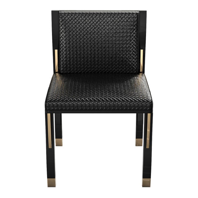 "Candice" Chair With Stainless Steel, Bronze Details and Woven Leather For Sale - Image 4 of 13