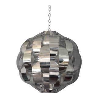 Large Woven Chrome Hanging Pendant Entry Lamp For Sale
