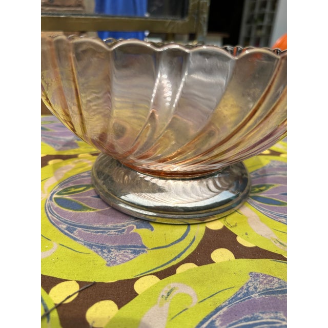 Mid-Century Modern 1970s Pink Glass Punch Bowl With Silver Stand For Sale - Image 3 of 12
