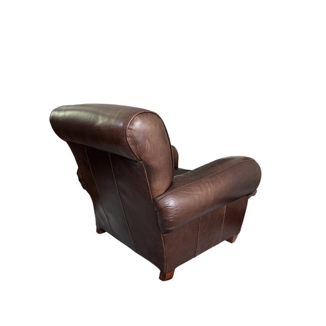 Manhattan Roll Arm Top-Grain Leather Club Chair & Ottoman – Mitchell Gold + Bob Williams for Pottery Barn For Sale - Image 11 of 12
