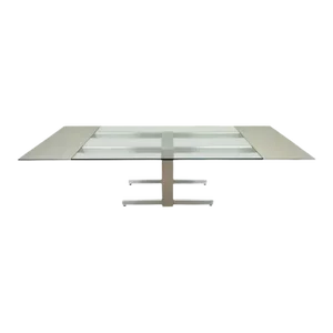 Vladimir Kagan Brushed Aluminum & Glass Cubist Extension Dining Conference Table