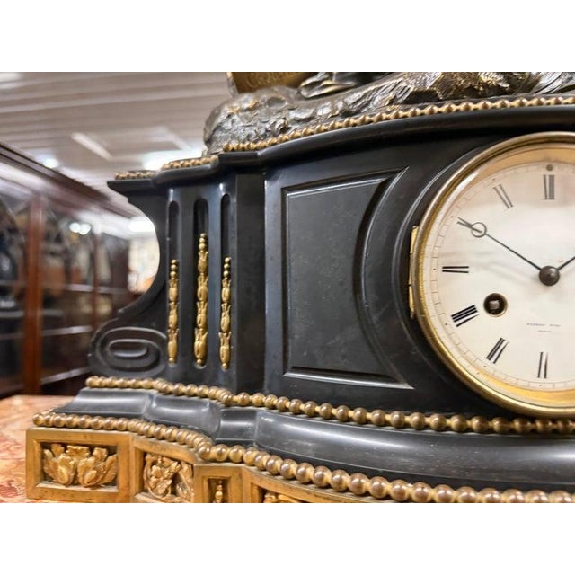 Black Raingo Freres Bronze and Slate French Louis XV Style Figural Mantel Clock For Sale - Image 8 of 12