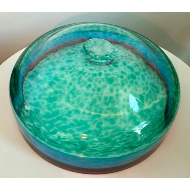 Teal David Leppla Hand-Blown Centerpiece Bowl - Studio Art Glass - DKL Studio 1990s For Sale - Image 8 of 8