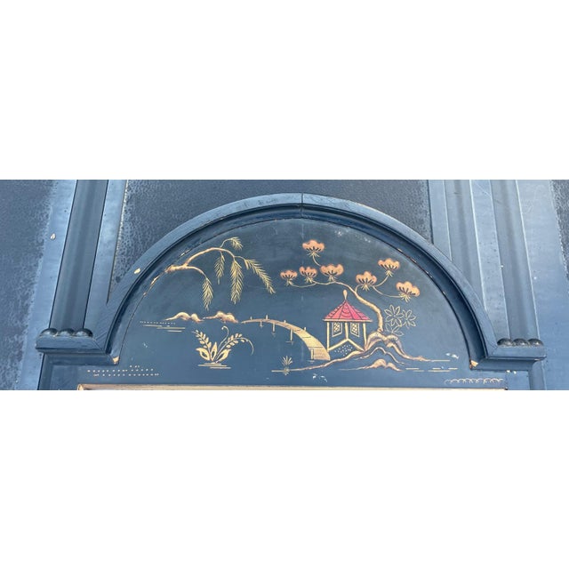 Vintage Hand-Painted Black Chinoiserie Mirror – Solid Wood, Mid-20th Century For Sale - Image 4 of 13