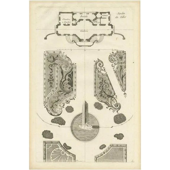 Garden of Historic Hôtel Du Tillet in Paris, 1776, Paper For Sale