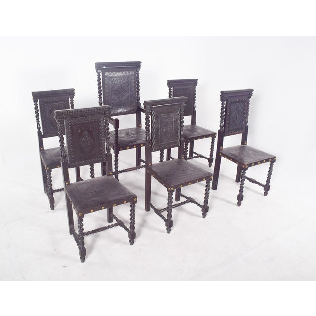 Leather Dining Chairs, 1920s, Set of 6 For Sale - Image 3 of 14