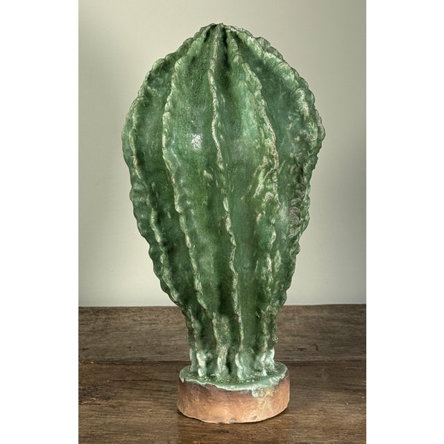 Large Italian Terracotta and Green Glazed Ceramic Cactus Sculpture For Sale In Providence - Image 6 of 12