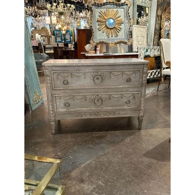 White Vintage French Louis XVI Style Painted Commode For Sale - Image 8 of 8