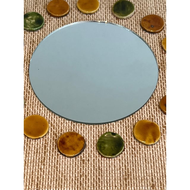 Brown Small Square Mirror Made of Round Raffia-colored Ceramic Elements. For Sale - Image 8 of 12