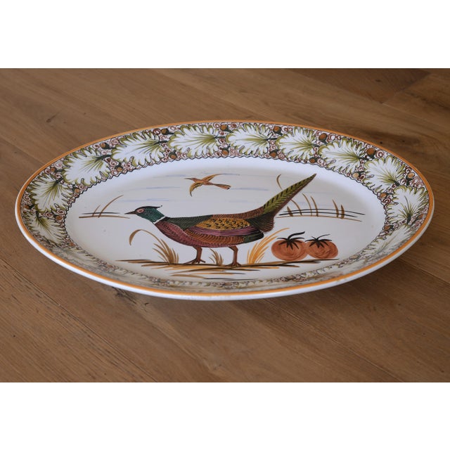 Vintage oval Mancioli turkey platter from Italy with pheasant art in a very rare extra large 23.5" length with stunning...