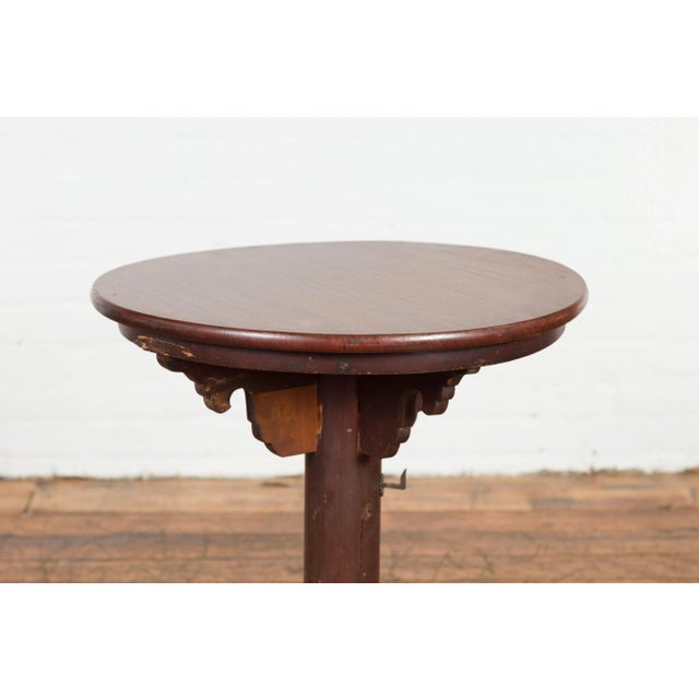 Chocolate Antique Small Pedestal End Table with Round Top For Sale - Image 8 of 12
