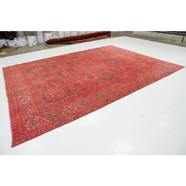 1930s Antique Overdyed Red Wool Rug With Rosette Design For Sale - Image 5 of 10