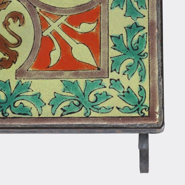 Metal Arts & Crafts Wrought Iron & California Tile Top Side Table With Griffins C1910 For Sale - Image 7 of 12