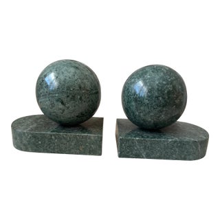 Vinage Green Marble Sphere Bookends For Sale