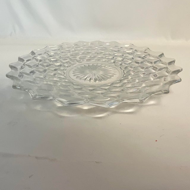 Fostoria Glass Company 1950s Vintage Hollywood Regency Fostoria American Cube Design Cake Plate. For Sale - Image 4 of 8
