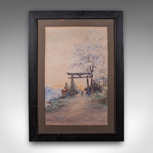 Beige Vintage Torii Gate Landscape Painting, Japanese School, Watercolour, Art, c.1960 For Sale - Image 8 of 11