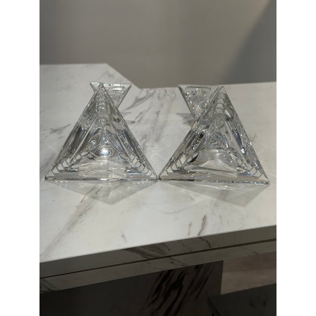 24% Lead Crystal Unique Triangle Eiffel Tower Shape Candle Holder Candlesticks For Sale In Los Angeles - Image 6 of 8