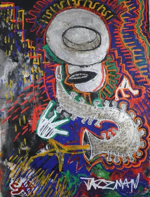 "Jazz Man" Contemporary Neo-Expressionist Mixed-Media Painting by Sax Berlin