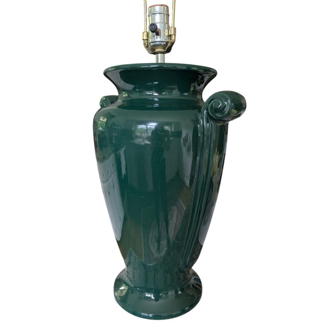 Mid 20th Century Vintage Neoclassical Green Ceramic Table Lamp For Sale - Image 5 of 14