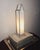 Architectural leaded glass obelisk form table lamp featuring hand assembled opaque marbled glass panels within a leaded...