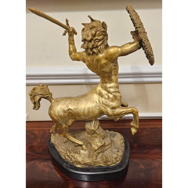 Metal Stunning Patinated Bronze Scupture of a Fighting Centaur on Slate Plinth For Sale - Image 7 of 9