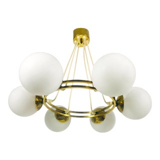 1960s Kaiser Mid-Century Modern Space Age Golden 6-Arm Chandelier, Germany For Sale