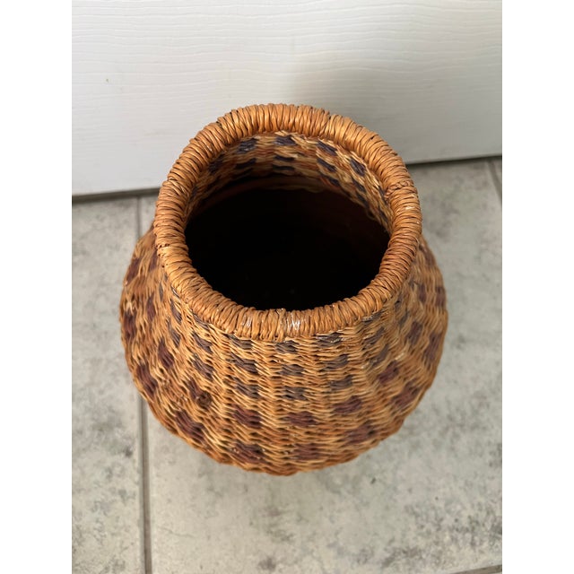 Farmhouse Vintage Handcrafted African Ghanaian Terracotta Pot With Woven Wicker Overlay For Sale - Image 3 of 9