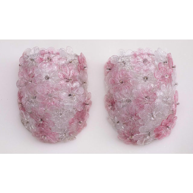 Glass 1970 Set of 2 Murano Wall Light Pink Flower by Seguso For Sale - Image 7 of 12