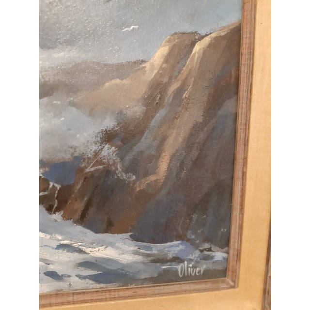 1970s Doug Oliver Painting "Seascape" on Canvas 16"x20" Wood Framed Early Work For Sale - Image 12 of 14
