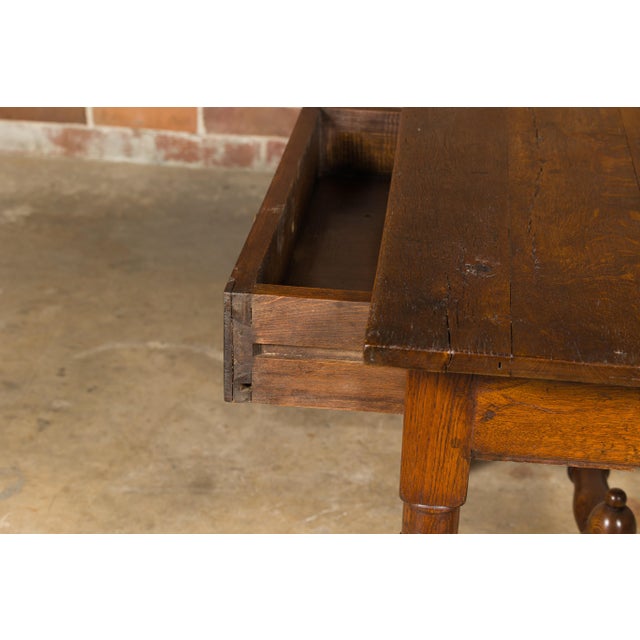 18th Century English Oak Side Table with Single Drawer and Turned Base For Sale - Image 12 of 12