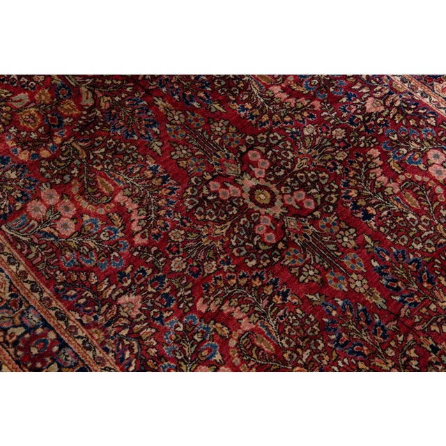 Red Red Antique Sarouk Farahan Persian Scatter Wool Rug For Sale - Image 8 of 9