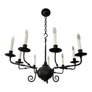 Vintage 1920s Wrought Iron 9 Cup Chandelier For Sale