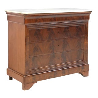 French Louis Philippe Marble Top Mahogany Flame Commode, Mid-19th Century For Sale