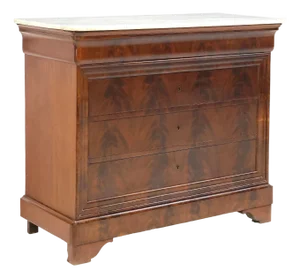 French Louis Philippe Marble Top Mahogany Flame Commode, Mid-19th Century