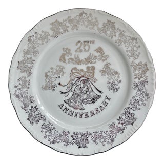 Vintage 25th Anniversary Plate by Norcrest – Silver Wedding Porcelain Plate For Sale