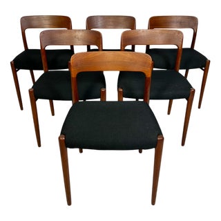 Vintage Danish Teak No. 75 Dining Chairs by Niels O. Møller for J. L. Møller, 1950s, Set of 6 For Sale