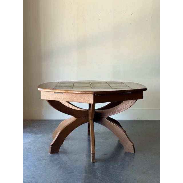 Wood Curved Hexagon Oak & Tile Dining Table Germany 1960s For Sale - Image 7 of 9