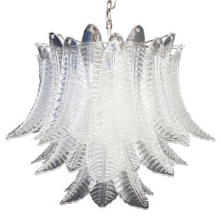Italian Murano Three-Tier 48 Transparent Felci Glass Chandelier For Sale