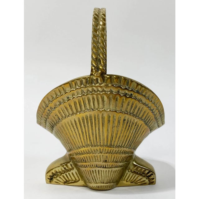 Figurative Vintage Brass Clamshell Basket With Handle For Sale - Image 3 of 9