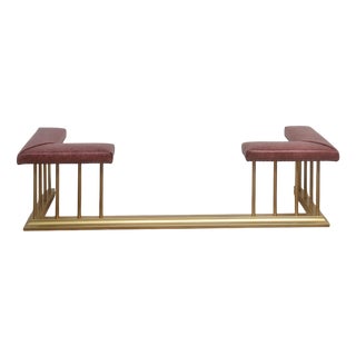 Metal Fireplace Fender with Upholstered Seats, 1920s For Sale