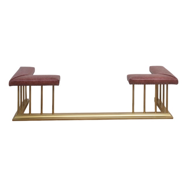Metal Fireplace Fender with Upholstered Seats, 1920s For Sale