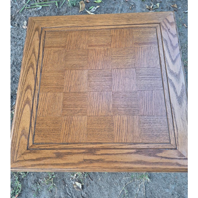 Spanish Revival Mid-Century Spanish Revival Oak Parquet Two-Tier End Tables - A Pair For Sale - Image 3 of 10