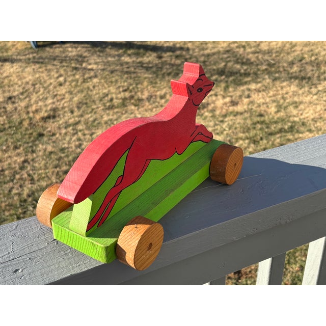 Early 20th C. Artisan Hand-Carved + Painted Wooden Red Fox Wheeled Toy For Sale - Image 4 of 11