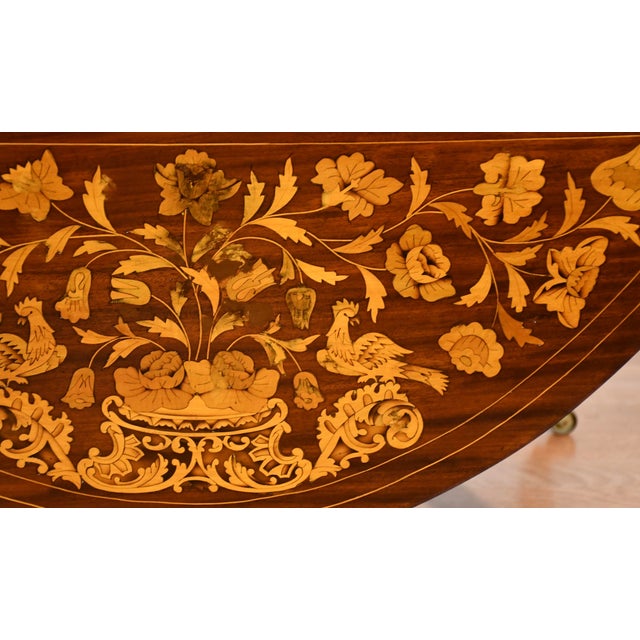 Coffee 1900s Antique Dutch Marquetry Mahogany Pembroke Drop-Leaf Coffee Table For Sale - Image 8 of 16